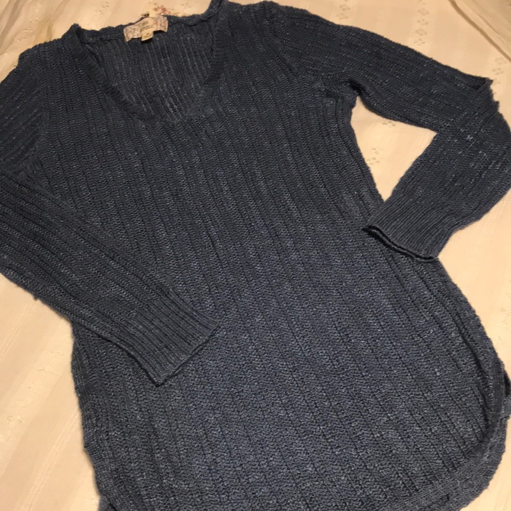 Ladies “Pink Republic” Blue V-Neck Long Sweater
